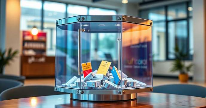 Urna de acrílico giratória é a solução ideal para eventos e sorteios com praticidade e estilo Urna de acrílico giratória é a solução ideal para eventos e sorteios com praticidade e estilo